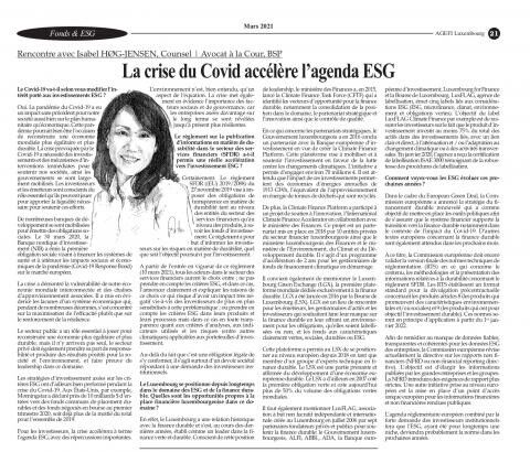 AGEFI La crise du Covid accélère l'agenda ESG